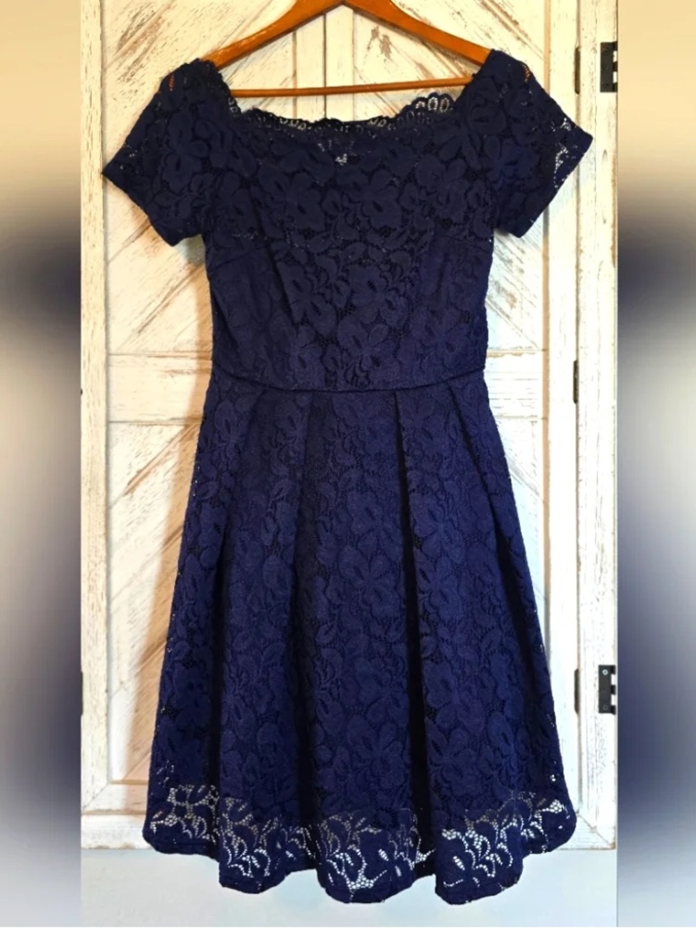 Elegant Navy Lace Fit-and-Flare Dress